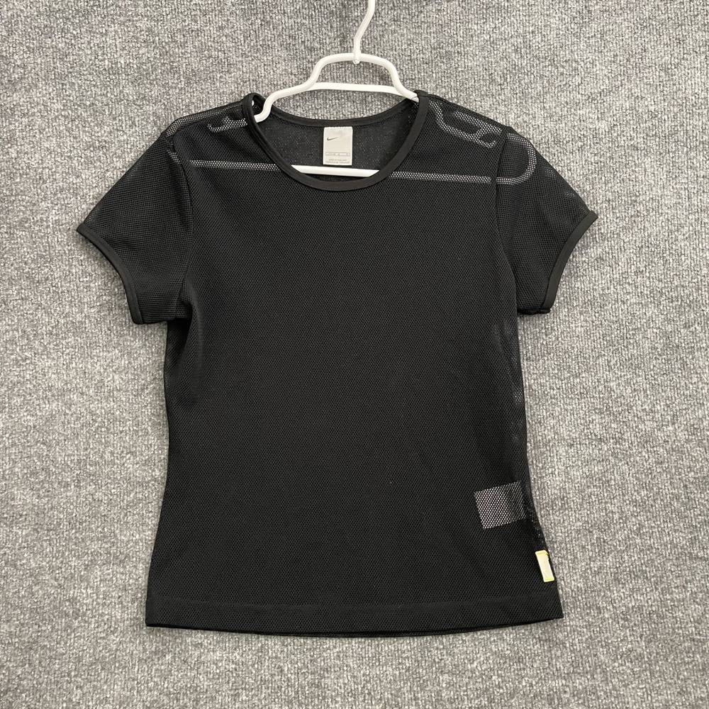Nike Mesh Shirt Womens Sz L Fishknit Short Sleeve Black